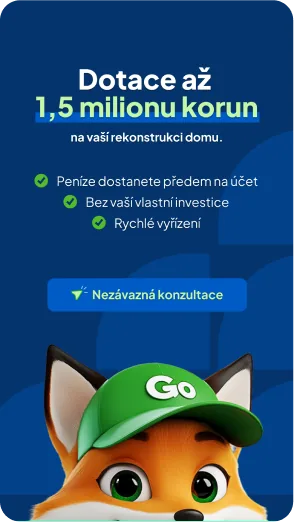 Reklamní kreativy s nabídkou dotací na rekonstrukce, většinou s maskotem lišky, Dotační sektor, DotaceGo, obrázek 1