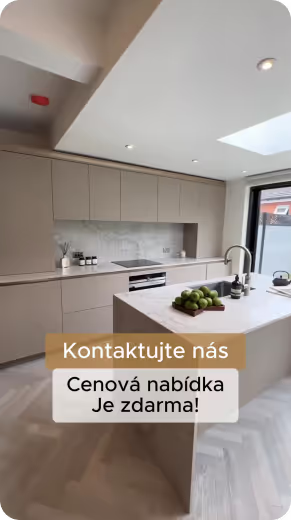 Záber z reklamného videa s kuchyňou a výzvou na kontakt, Kuchyne na mieru, HTP Interier, obrázok 1