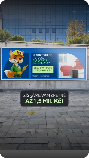 Reklamní kreativy s nabídkou dotací na rekonstrukce, většinou s maskotem lišky, Dotační sektor, DotaceGo, obrázek 4
