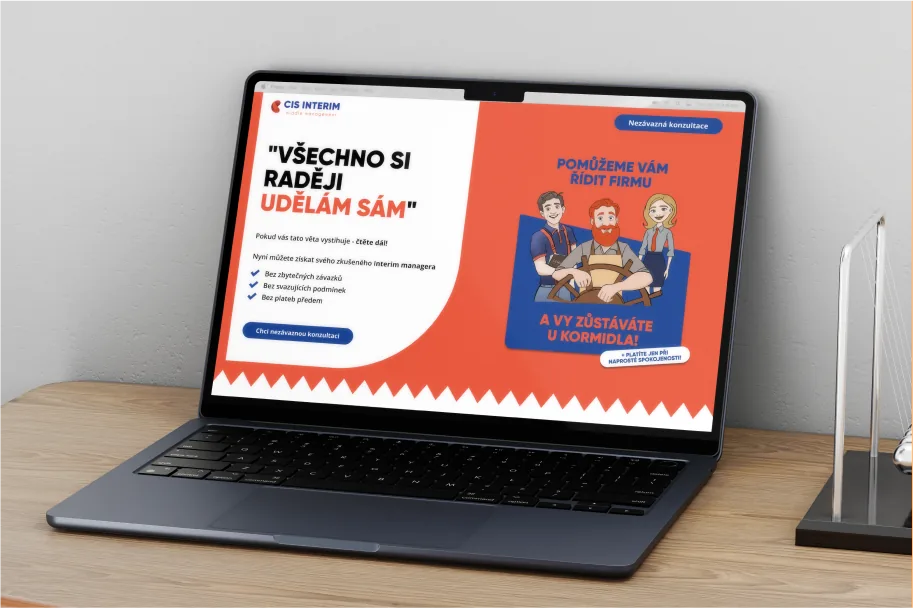 Mockupy landing page, e-booku a tyčinky interim managementu, Interim management, obrázek 1