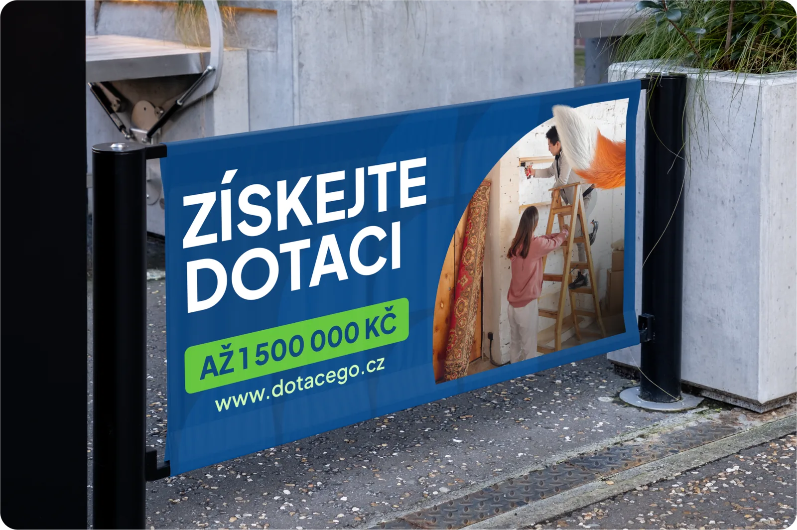 Náhled landing page, reklamní plachta a návrhy maskota lišky, Dotační sektor, DotaceGo, obrázek 2